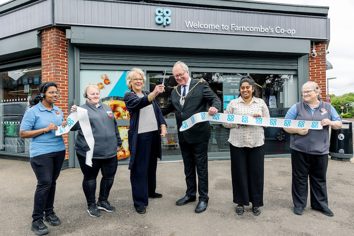 Lady Mayor Penny Rivers with Mayor Paul Rivers and store colleagues at the opening of the new-look Co-op food store in Francombe