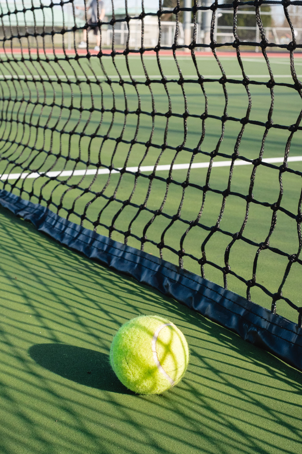 tennis-ball-lays-net-to-a-tennis-net